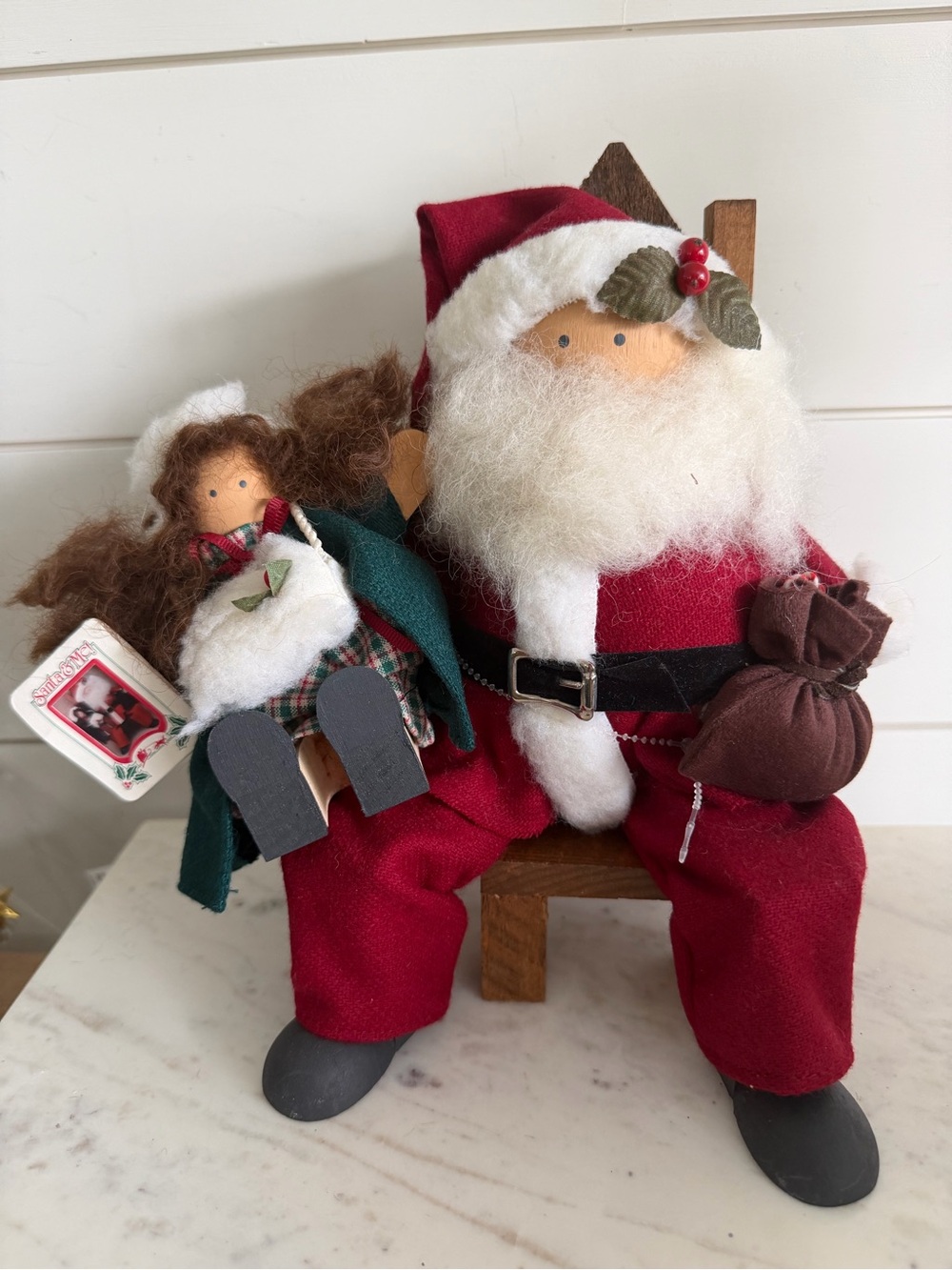 Lizzie High Folk Art Santa and Child in Lap